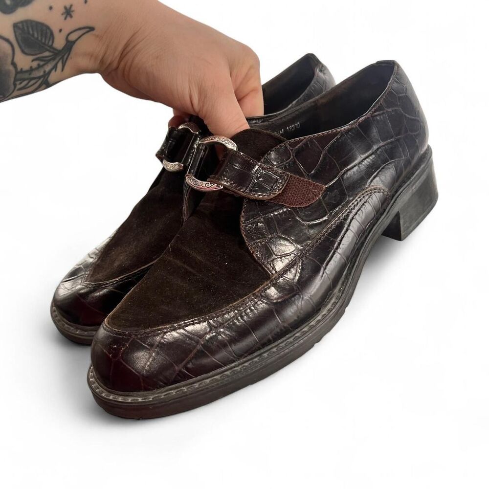 90s Old Money Brighton Croc Leather Chunky Loafers